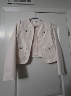 Bar III Women's Light Cream Cropped Collarless Blazer